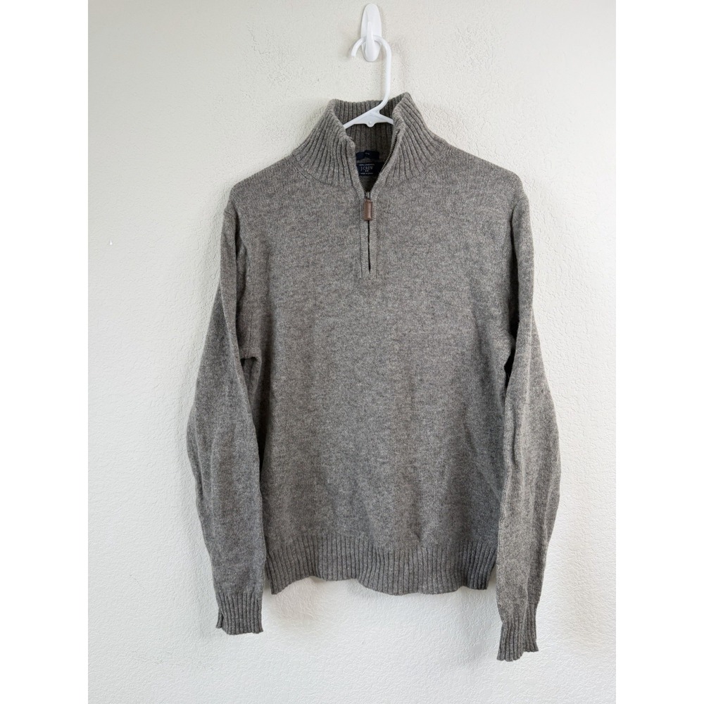 J.Crew 100% Lambswool Sweater Men's M Gray Half Zip Mock Neck Pullover Preppy